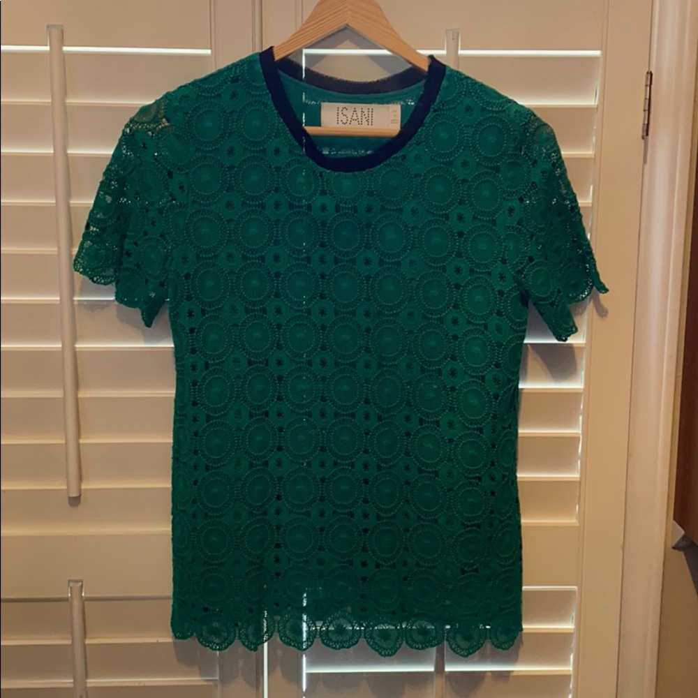 Kelly green lace Anthropologie shirt